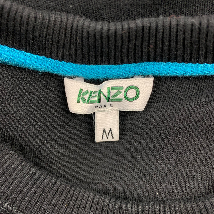 KENZO Size M Black & Blue Tiger Embroidered Cotton Crew-Neck Pullover
