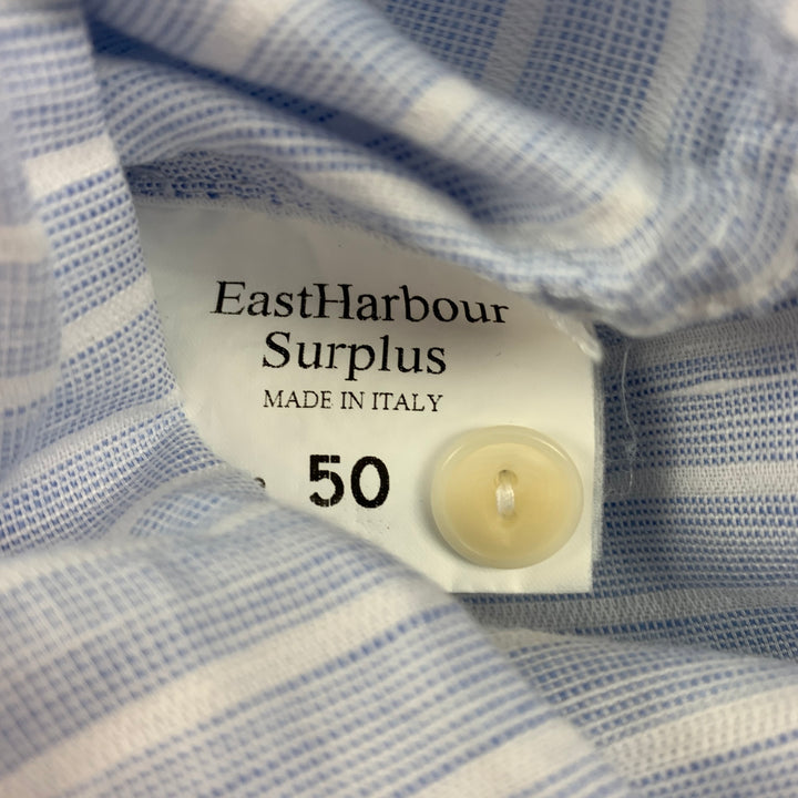 EAST HARBOUR SURPLUS Size M Light Blue & White Stripe Cotton Blend Pop-Over Long Sleeve Shirt