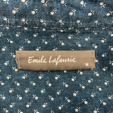EMILE LAFAURIE Size M Indigo White Floral Linen Cotton Long Sleeve Shirt