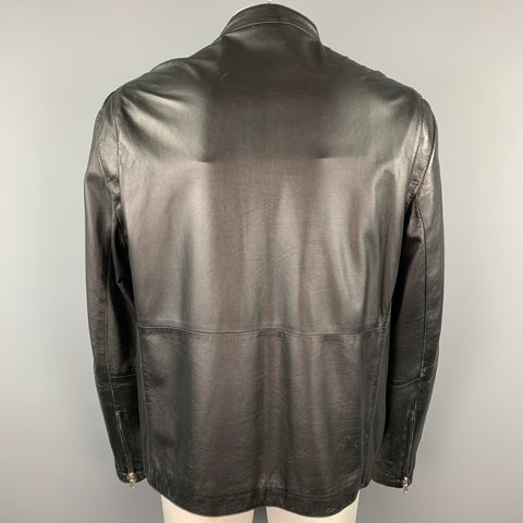 THEORY Size XXL Black Leather Zip Up Jacket