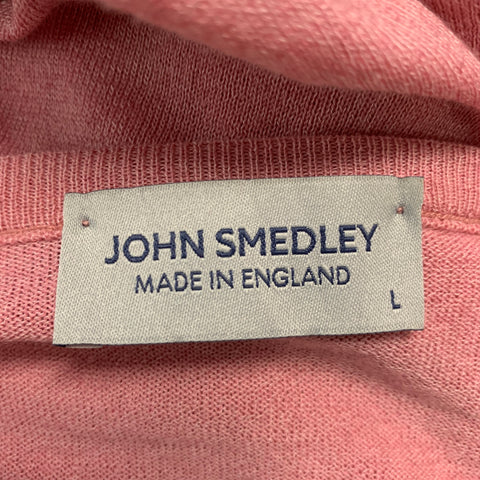 JOHN SMEDLEY Size L Pink Wool Cotton V-Neck Pullover