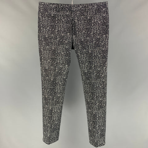 DIOR HOMME Taille 30 Pantalon habillé en coton marbré noir et blanc à devant plat