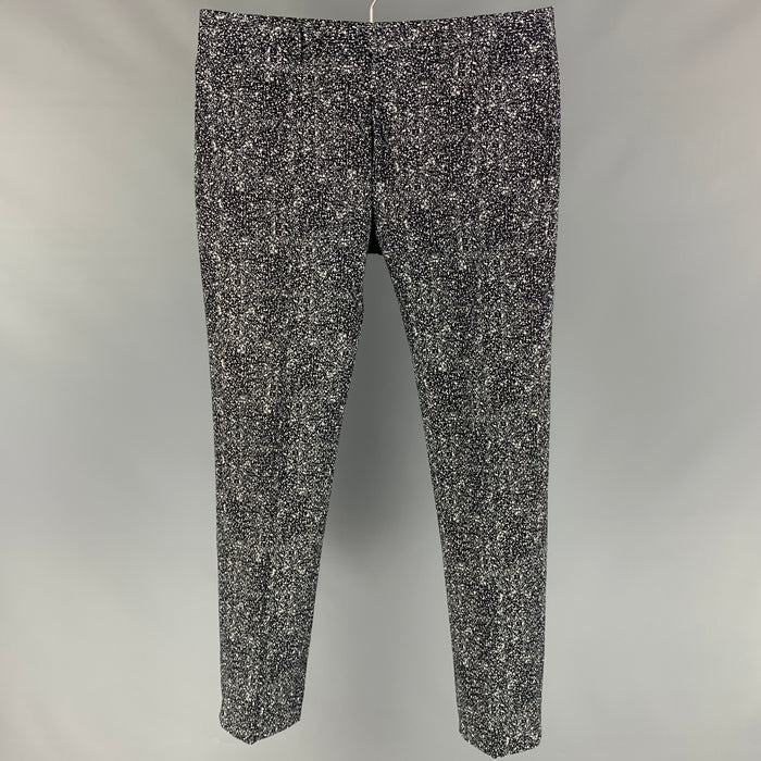 DIOR HOMME Size 30 Black & White Marble Cotton Flat Front Dress Pants