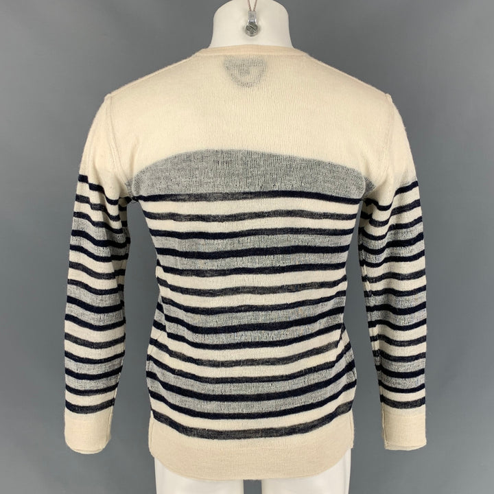BURBERRY PRORSUM Size M Cream & Navy Stripe Alpaca / Silk Crew-Neck Pullover