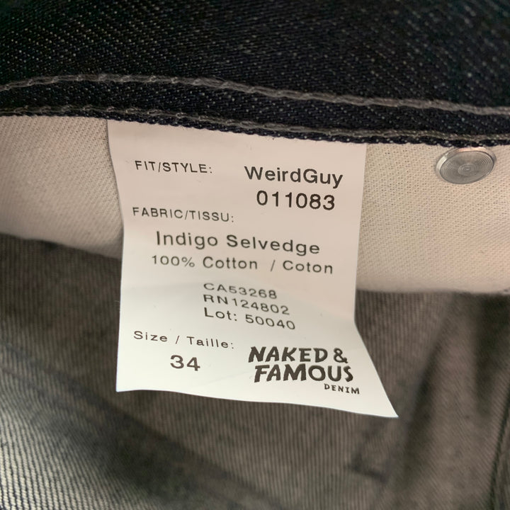 NAKED AND FAMOUS Size 34 Indigo Selvedge Denim Button Fly Jeans