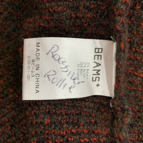 BEAMS PLUS Size XL Brown Multi-Color Pattern Mohair Blend Buttoned Cardigan