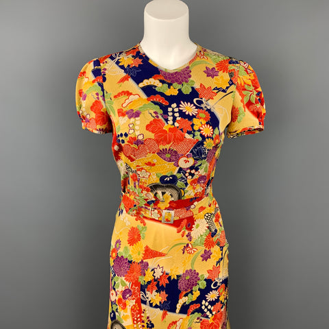 Collection RALPH LAUREN Taille 2 Robe ceinturée en soie florale multicolore