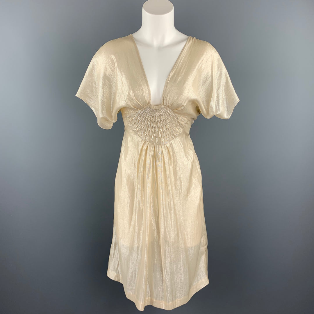 bead strap dress ALBERTA FERRETTI Size 6 Metallic Champagn Silk Beaded Tunic Dress – Sui  Generis Designer Consignment