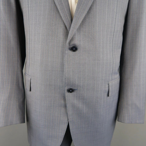 ERMENEGILDO ZEGNA 48 Long Blue Striped Wool Single Breasted Notch Lapel Suit ERMENEGILDO ZEGNA