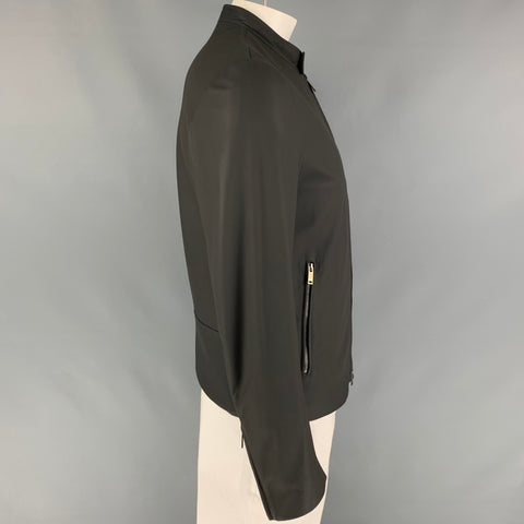 THEORY Size L Slate Leather Zip Up Morvek Jacket