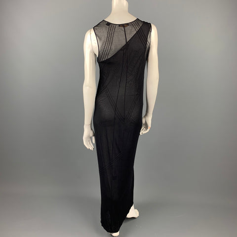 DONNA KARAN Talla L Vestido recto de poliéster / rayón de malla negro