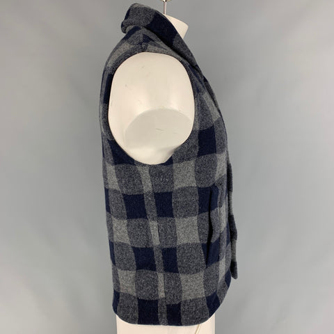 BARENA Talla 40 Chaleco de lana / poliamida a cuadros de búfalo azul marino y gris