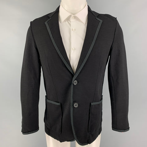LANVIN Size 36 Black Cotton Wool Notch Lapel Sport Coat