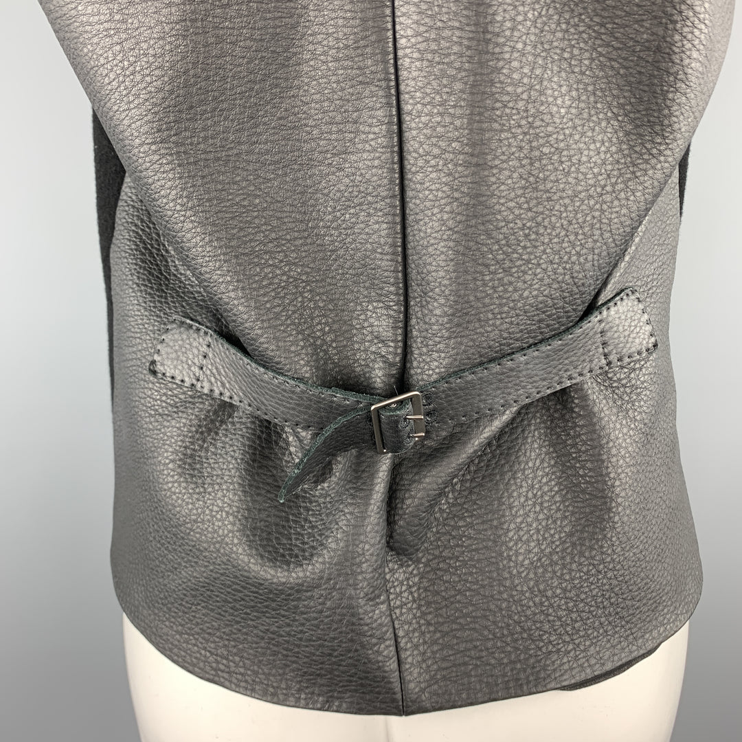 HERMES Size 8 Black Cashmere Fringe Leather Back Scarf Vest