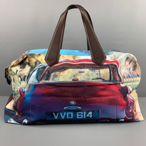 PAUL SMITH Multi-Color Print Leather Trim Canvas Bag
