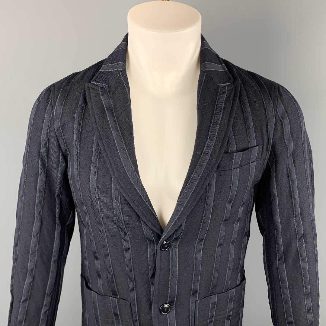 TS (S) Chest Size S Navy Stripe Wool / Polyester Peak Lapel Sport Coat