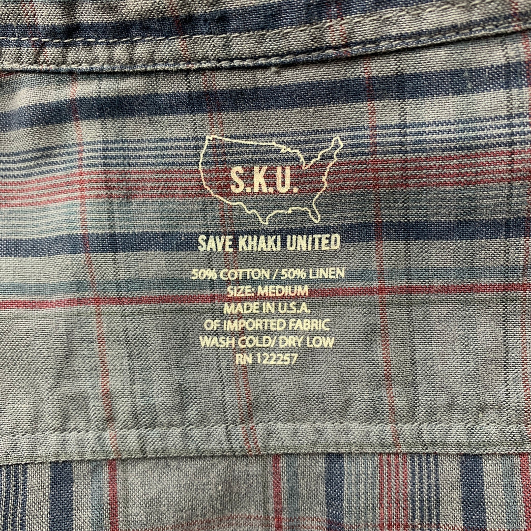 SAVE KHAKI Size M Blue Plaid Cotton / Linen Button Up Long Sleeve Shirt