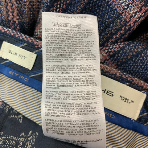 ETRO Size 30 Navy Plaid Cotton Flat Dress Pants