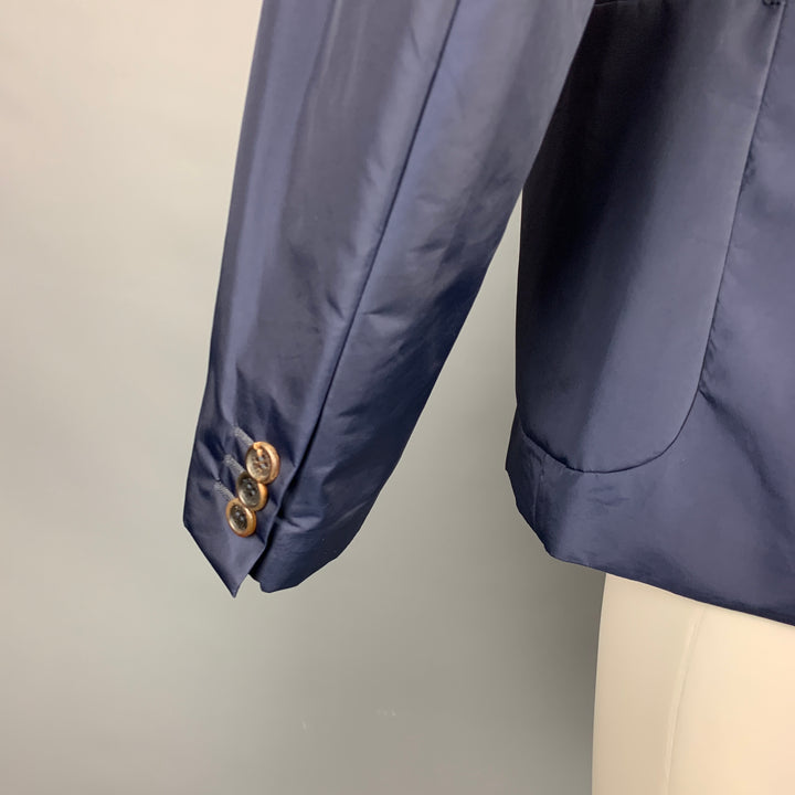 PRADA Taille 40 Manteau de sport à revers cranté en nylon / polyester bleu marine