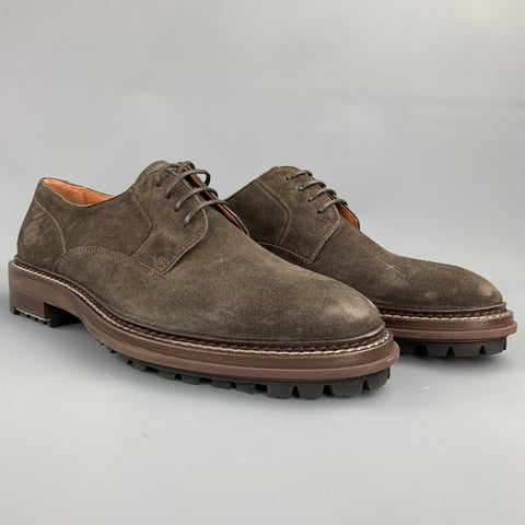 LANVIN Size 11 Brown Suede Lug Sole Lace Up Shoes