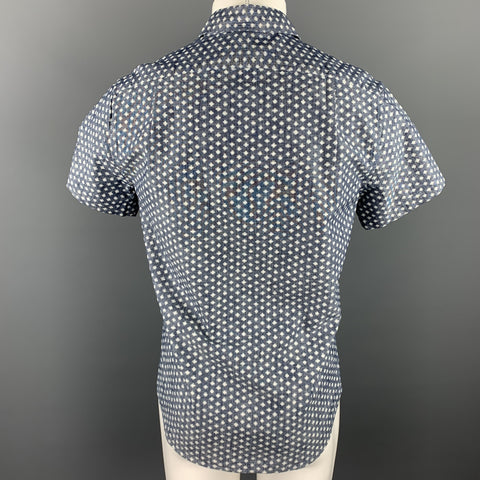 J CREW Size S Indigo Print Cotton Button Up Short Sleeve Shirt
