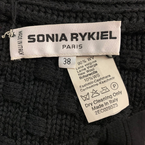 SONIA RYKIEL Size 2 Black Knitted Textured Wool / Cashmere Belted Cardigan