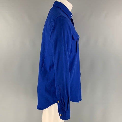 RALPH LAUREN Size M Blue Solid Cotton Patch Pockets Long Sleeve Shirt
