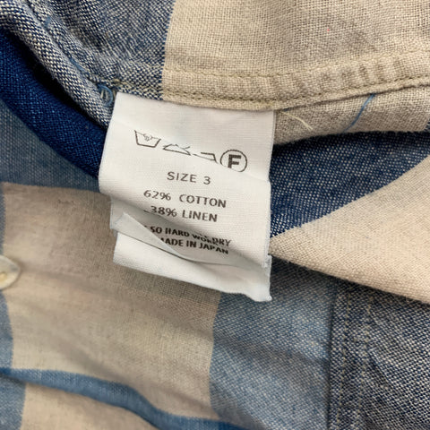 TS (S) Size M Blue & Cream Checkered Cotton / Linen Long Sleeve Shirt