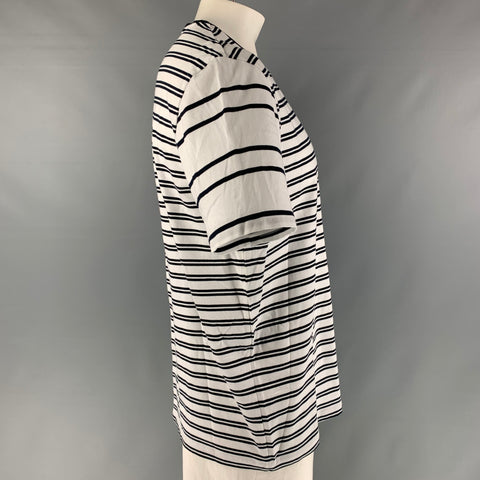 BOSS by HUGO BOSS Size XXL White Navy Stripe Cotton Crew-Neck T-shirt