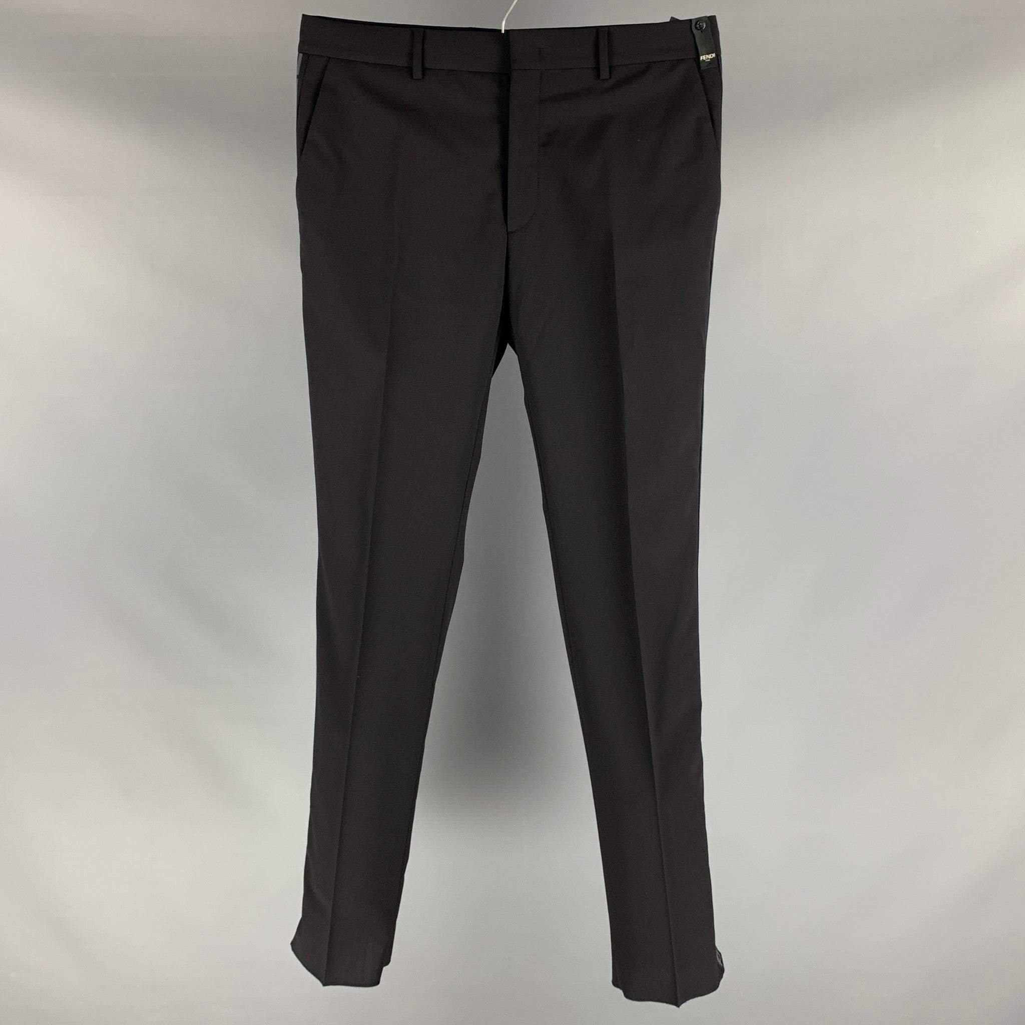 FENDI Size 34 Black Solid Wool Elastane Zip Fly Dress Pants Sui Generis Designer Consignment