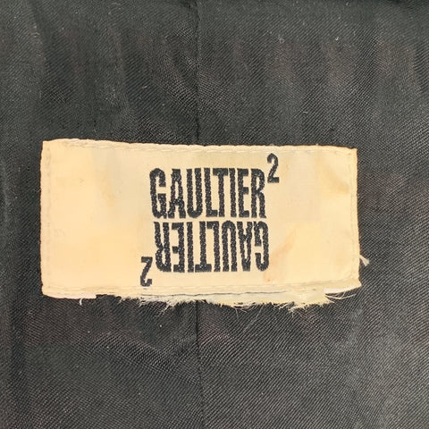 JEAN PAUL GAULTIER Size 6 Black Coated Cotton Double Breasted Belted Jacket