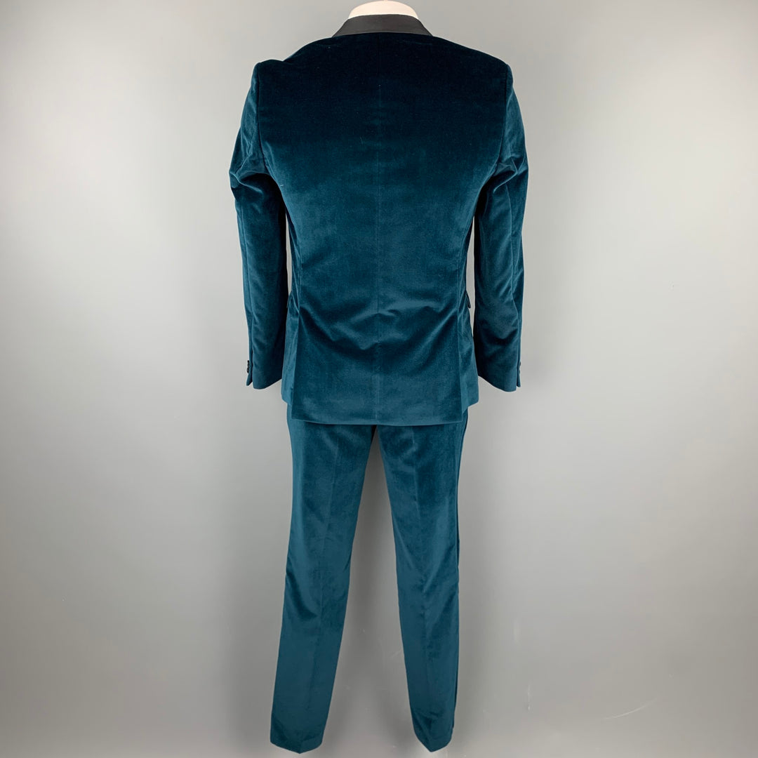 HUGO BOSS Taille 40 Costume de smoking à revers cranté en velours de coton sarcelle régulier