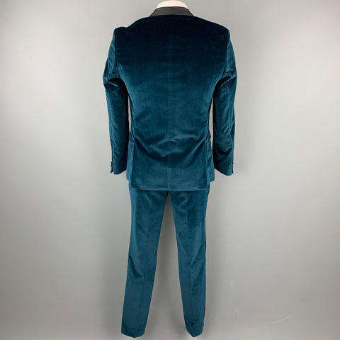 HUGO BOSS Size 40 Regular Teal Cotton Velvet Notch Lapel Tuxedo Suit