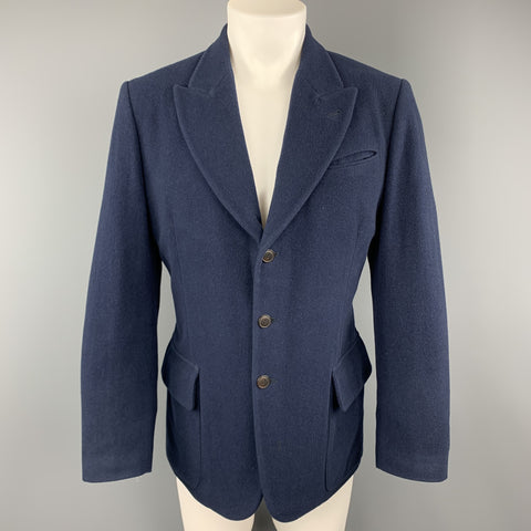 JEAN PAUL GAULTIER Talla 38 Abrigo deportivo con solapa de pico de lana Lana azul marino