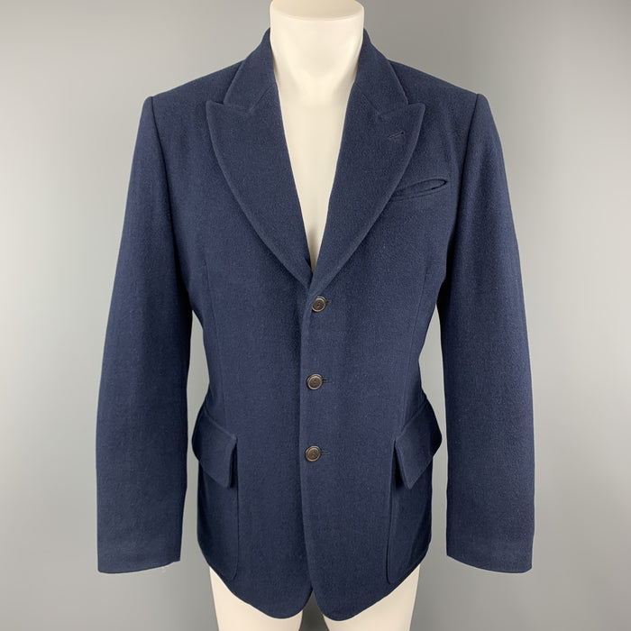 JEAN PAUL GAULTIER Size 38 Navy Lana Wool Peak Lapel Sport Coat