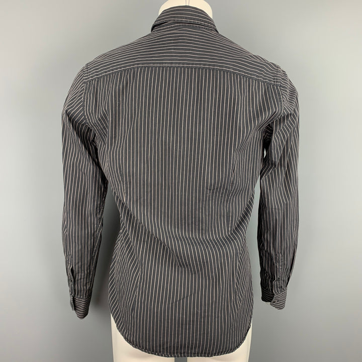 VALENTINO Camisa de manga larga con botones de algodón a rayas negras Talla M Slim Fit