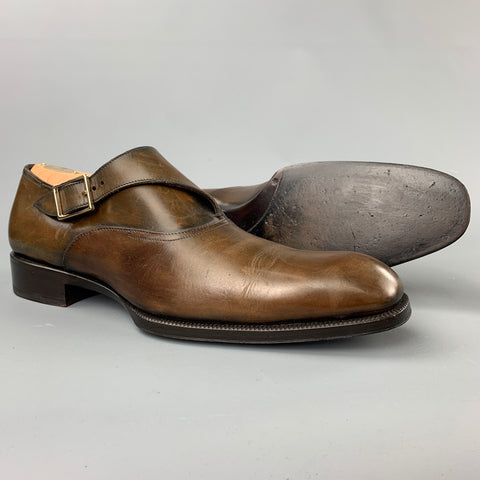 TOM FORD Edgar Size 10 Brown Antique Leather Monk Strap Loafers