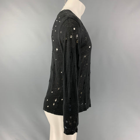 IRO Marvina  Size XS Black Distressed Linen Long Sleeve T-shirt