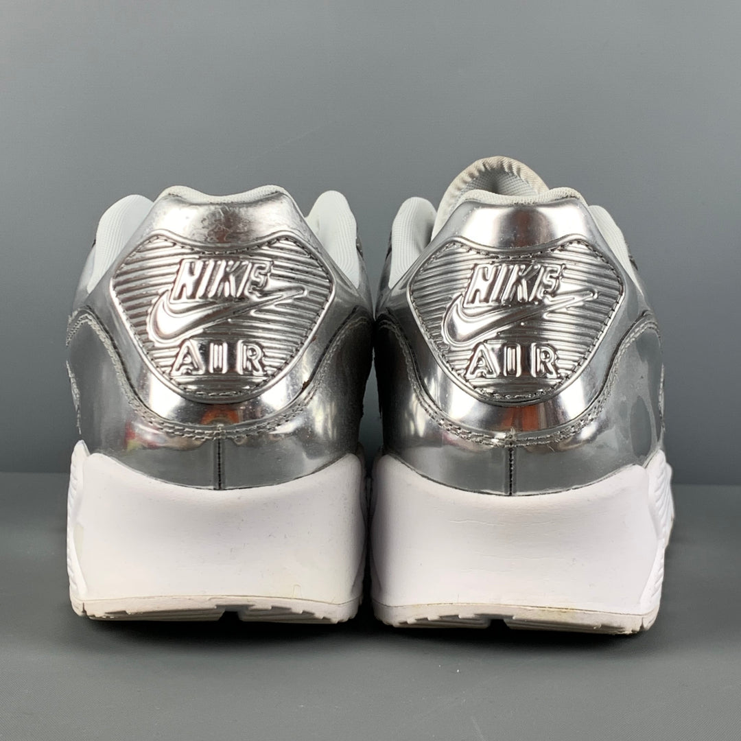 NIKE Air Max 90 Size 12 Silver Metallic Leather Lace Up Sneakers