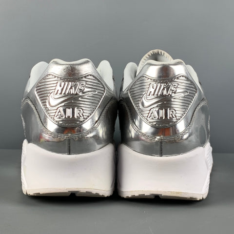 NIKE Air Max 90 Size 12 Silver Metallic Leather Lace Up Sneakers