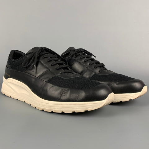 COMMON PROJECTS Taille 12 Baskets à lacets en cuir noir et blanc à matériaux mélangés