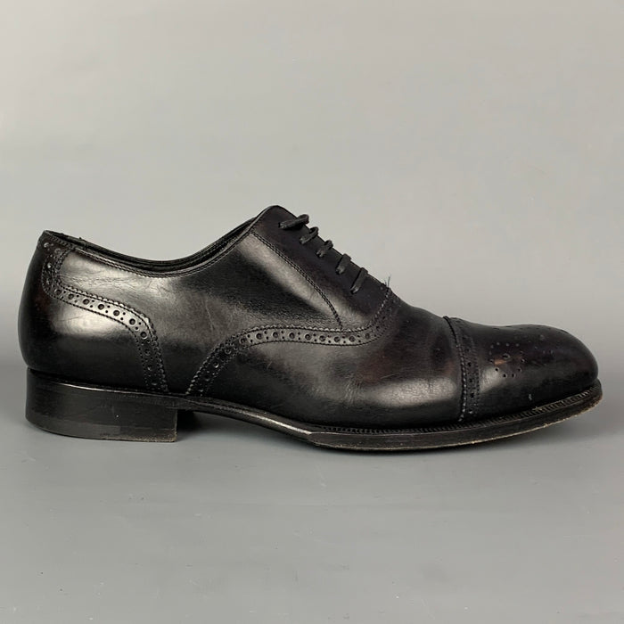 TOM FORD Edward Size 10.5 Black Perforated Leather Cap Toe Lace Up Shoes