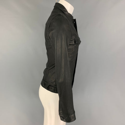THEORY Size S Black Leather Trucker Jacket