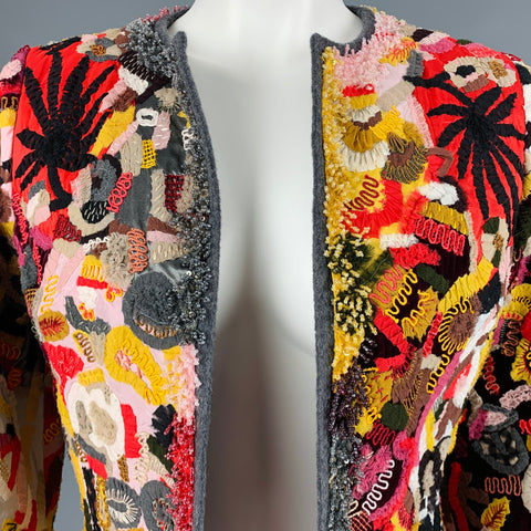 OSCAR DE LA RENTA Talla 6 Chaqueta de mezcla de lana virgen roja amarilla