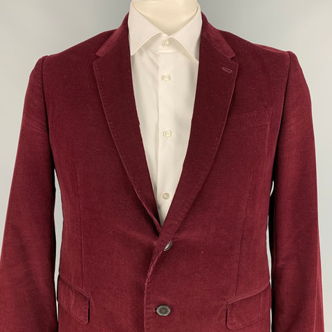 PAUL SMITH The Byard Size 42 Burgundy Corduroy Cotton Single Breasted Sport Coat