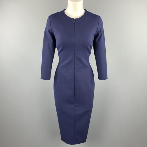 ESCADA Taille 6 Deep Sea Navy Robe fourreau à manches trois-quarts à lacets