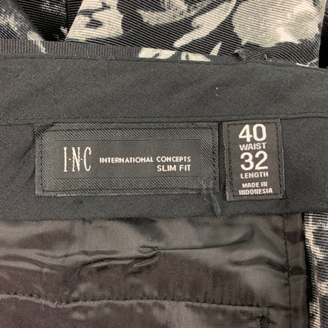 INC Talla XXL Traje de solapa de muesca de poliéster floral blanco negro