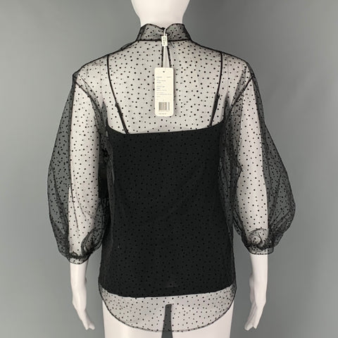 A-K-R-I-S-punto Size 2 Black Polyester Nylon Mesh Lined Blouse