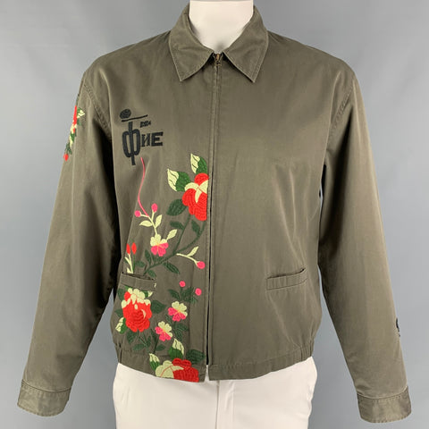 PAUL SMITH Size XL Olive Multi-Color Embroidery Cotton Jacket