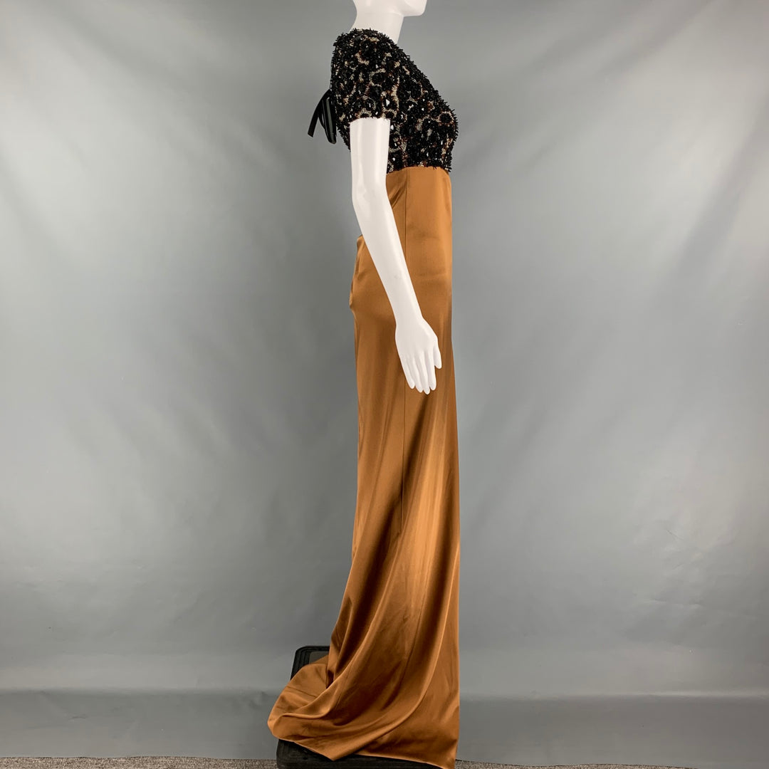 BURBERRY PRORSUM Pre-Fall 2013 Size XS Brown Camel Silk Evening Gown Long Dress